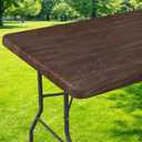 Moosfor Rectangle Fitted Table Cloth, Waterproof Spandex Elastic Tablecloths, Fits for 6 Foot Folding Tables, Stretch Washable Table Cover for Picnic, Camping, Outdoor (Oak Wooden Grain, 30"x72")