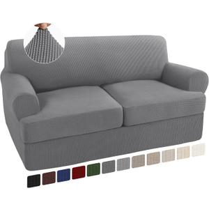 Turquoize 3 Piece T Cushion Loveseat Slipcovers Sofa Cover for 2 Cushion Couch Cover Washable Sofa Slipcover Furniture Covers with 2 Individual T Cushion Seat Covers (2 Cushion Loveseat, Dove)