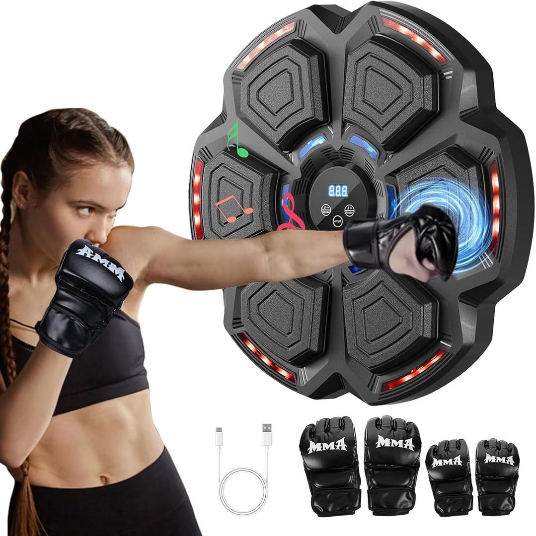 Music Boxing Machine with Boxing Gloves, Bluetooth Smart Punching Target for Adults, 9 Modes & 9 Speeds, Electronic Boxing Training Equipment Wall Mounted for Home, Gym, Indoor