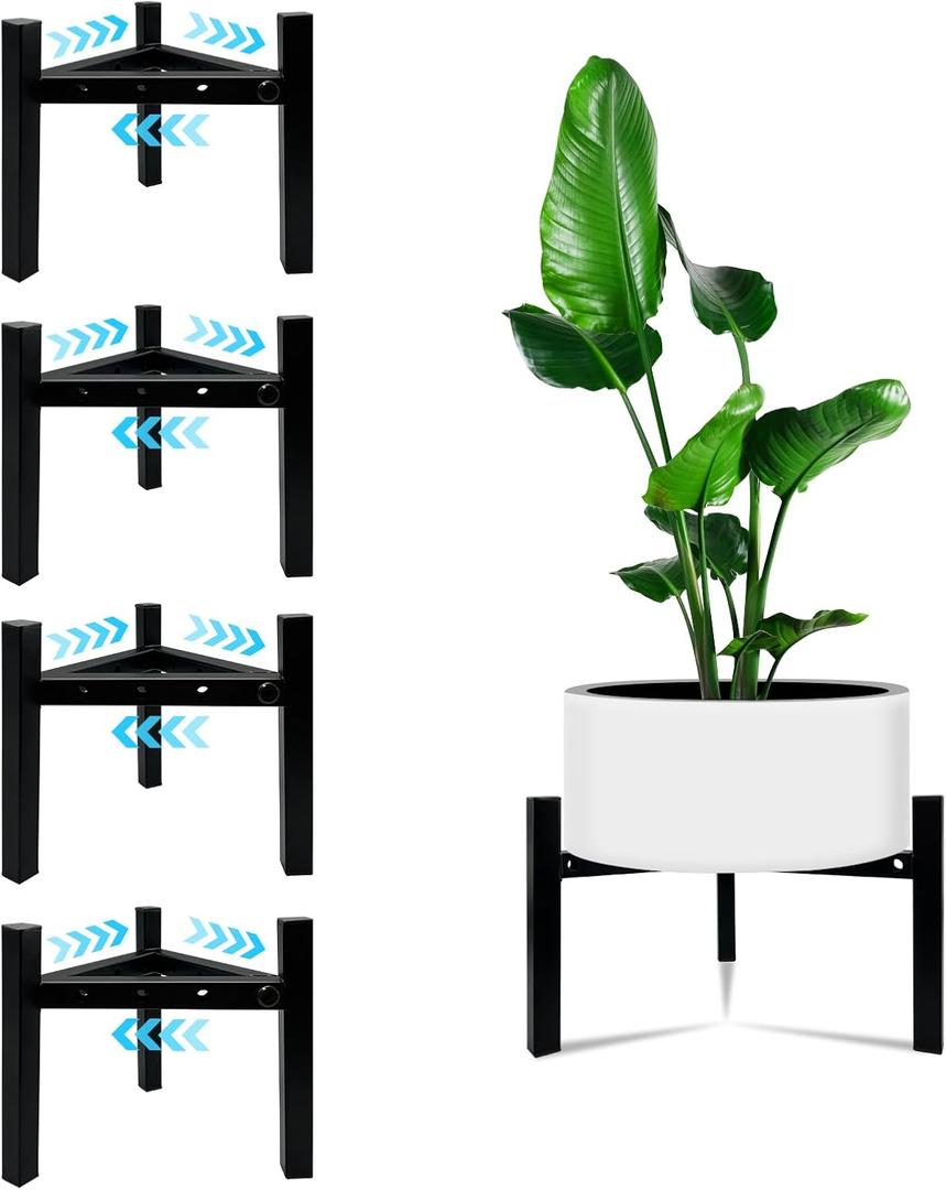 4 Pcs Mini 3Legs Adjustable Metal Plant Stand for 5"-10" Plant Pot  Indoor & Outdoor (Black, 4 Pcs)