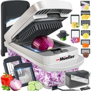 Mueller The Real Original Pro Chopper since 2013 Vegetable Chopper Mandoline Slicer, 8 Blade Food Veggie Chopper Onion Vegetable Cutter with Container, Kitchen Gadgets & Essentials, (10 in 1) White Sand/Green