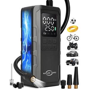 Tire Inflator Portable Air Compressor - 7500mAh Air Pump for Car Tires, 150PSI Cordless Tire Pump with Pressure Gauge & LED Lights - 3X Faster for Car, Motorcycle, Balls and Bicycle, Black