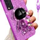 for T-Mobile Revvl V Plus 5G Case, Women Girls Bling Luxury Glitter Clear Phone Case with 6D Astronaut Stand Kickstand, Shockproof Protective Cover for T-Mobile Revvl V Plus 5G, Purple