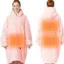 Pink Wearable Heated Blanket Hoodie, Flannel & Sherpa USB Heated Hooded Blanket, Oversized Hoodie Sweatshirt with Pocket, 3 Heating Levels for Her Mom Women Christmas Birthday Gifts, No Battery Bank