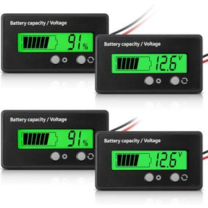 Frienda 2 Pieces DC 12V 24V 36V 48V 72V Battery Meter with Alarm, Front Setting and Switch Key, Battery Capacity Voltage Indicator Gauge, Monitors Lead-Acid and Lithium ion(Green)