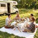 Geetery 10 Pcs Picnic Set, 59" x 20" Folding Low Picnic Table with 91'' x 71'' Large Outdoor Boho Picnics Blanket, Tablecover Runner and 6 Pillows Cushions for Camping Wedding Beach (Round,Brown)