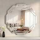 Vercraft Bathroom Mirror Decorative Beveled Edge Frameless Mirror Wall Mirrors Hexagon Silver Polished for Wall Bathroom Vanity Room Bedroom Living Room and Enter Way(Small,Silver,20"×20")