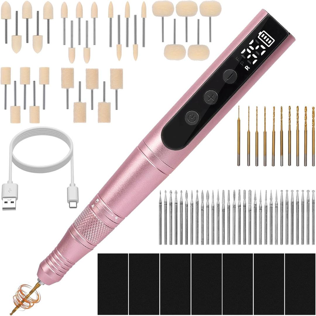 Polymer Clay Polishing Kit,Electric Clay Drill,Cordless Rotary Tool Kit,35-Speed Adjustable,Jewelry Making Kit,79pcs Clay Tool & Accessories for Polymer Clay Molds, Drilling,Sanding,Grinding (Pink)