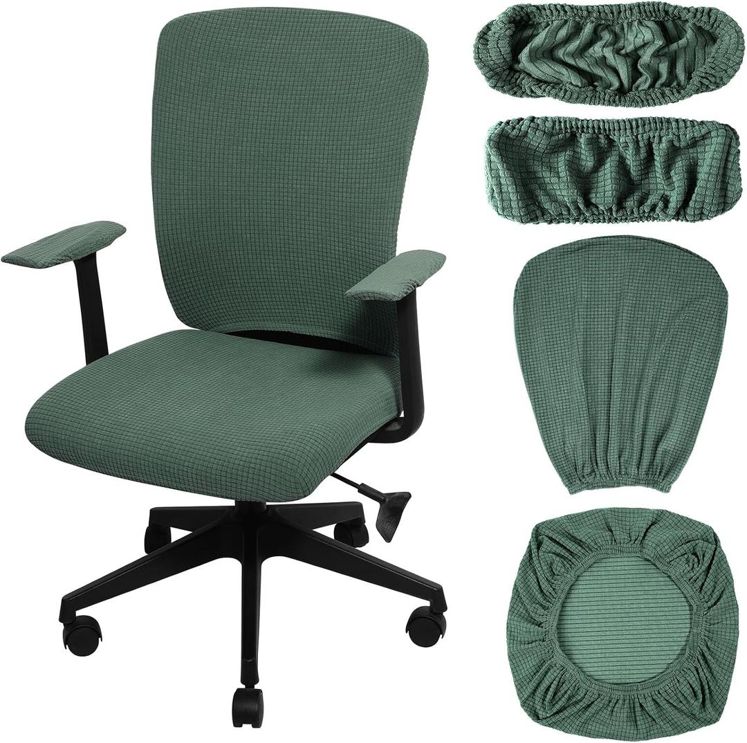 Tallew 4 Pcs Office Chair Covers Set Computer Universal Protective Stretchable Chair Seat Covers Desk Armrest Slipcovers Pads Office Cushion Backrest for Rotating (L,Green)