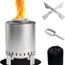 Mistmo Tabletop Fire Pit with Pan Stand, Portable Stainless Steel Firepit Stove for Camping, Burns Pellets or Wood, Includes Travel Bag, Silver