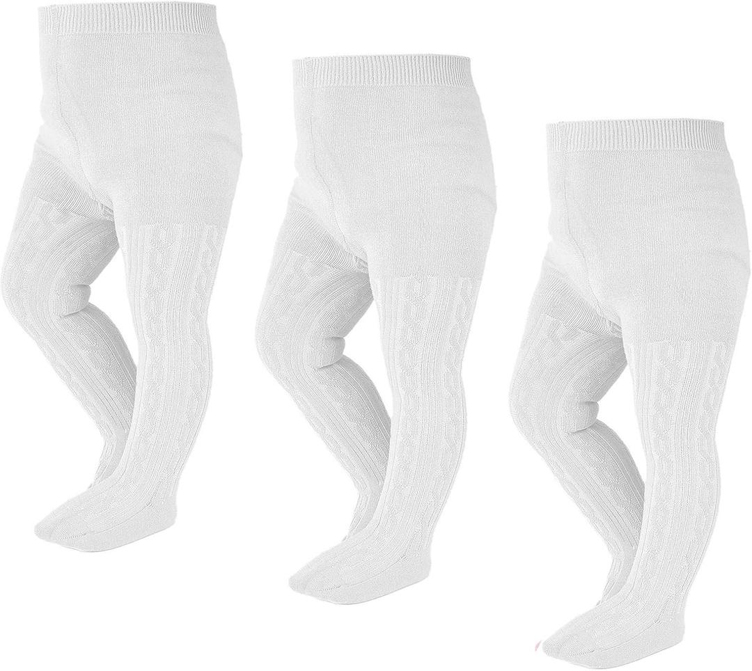 EPEIUS Baby Girl Tights Thick Cable Knit Leggings Stockings Cotton Pantyhose for Newborn Infant Toddler 3 Pack (12-24 Months)