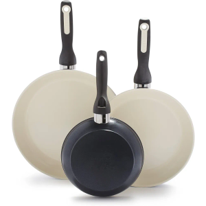 GreenPan Rio Hard Anodized Healthy Ceramic Nonstick, 7" 9.5" and 11" 3 Piece Frying Pan Skillet Set, Soft Grip Handle, PFAS-Free, Dishwasher Safe, Oven Safe, Black