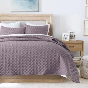HORIMOTE HOME Quilt King Size Grayish Purple, Lightweight Quilt for Summer, Ultra-Soft Microfiber Modern Style Quilted Clouds Pattern Bedspread Quit Set 3 Pieces(1 Quilt and 2 Pillow Shams)