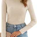 Poetsky Women's Fall Long Sleeve Tops Lightweight Turtleneck Sweater Ribbed Fitted Basic Shirts
