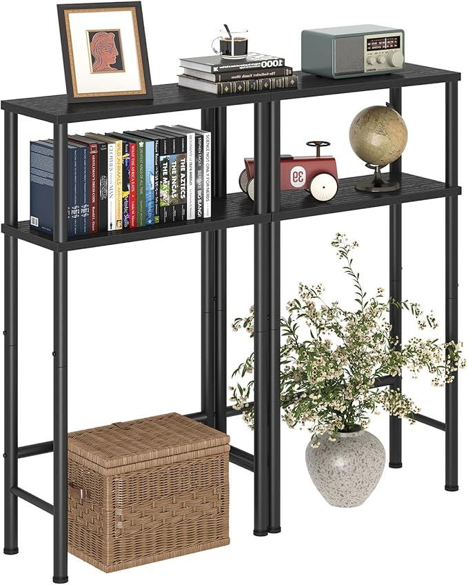 Asgolion Narrow Console Table, 15.7" Small Entryway Table, 2Tier Sofa Table with Storage, Skinny Console Tables for Entryway, Hallway, Bedroom, Living Room, Foyer, Black
