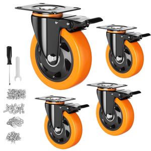 3 Inch Caster Wheels, Casters Set of 4, Heavy Duty Casters with Brake 1000 Lbs, Locking Industrial Swivel Top Plate Casters Wheels for Furniture and Workbench Cart (Two Hardware Kits Include)