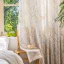 FMFUNCTEX Linen Semi Sheer Curtains for Bedroom, Yellow White Curtains 45 Inches Long for Living Room, Grey Tree Branch Print Curtain Light Filtering Kitchen Window Drapes, Grommet Top 2 Panels, 50"W x 45"L