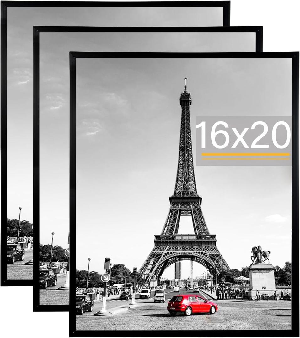 kennethan Picture Frame, Wall Gallery Poster Frames, Horizontal or Vertical Wall Mounting (Black, 16x20-3 Pack)