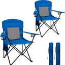 Outdoor Camping Chairs Set of 2, Folding Portable Foldable Lawn Chair Support 300lbs with Cooling Mesh Backrest, 2 Cup Holder, Side Pocket for Concert, Carry Bag for Sports(Blue Mesh,2 Pack) (General)