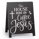On Coffee Jesus Funny Desk Sign Bar Room Decor Home Office Kitchen Shelf Counter Cubicle Accessories Gifts For Coffee Lovers Espresso Fans Enthusiasts