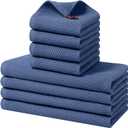 Kitinjoy 100% Cotton Kitchen Towels and Dishcloths Set, 8 Pack-13" x 28" and 12" x 12" Waffle Weave Dish Towels, Ultra Soft Absorbent Quick Drying Dish Rags, Navy Blue