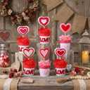 6 Pcs Valentines Day Decorations for Home Artificial Heart Topiary Plant with Pot with Bow and Raffia Valentines Table Centerpiece Felt Heart Decor for Galentines Day Tiered Tray Decor Gift