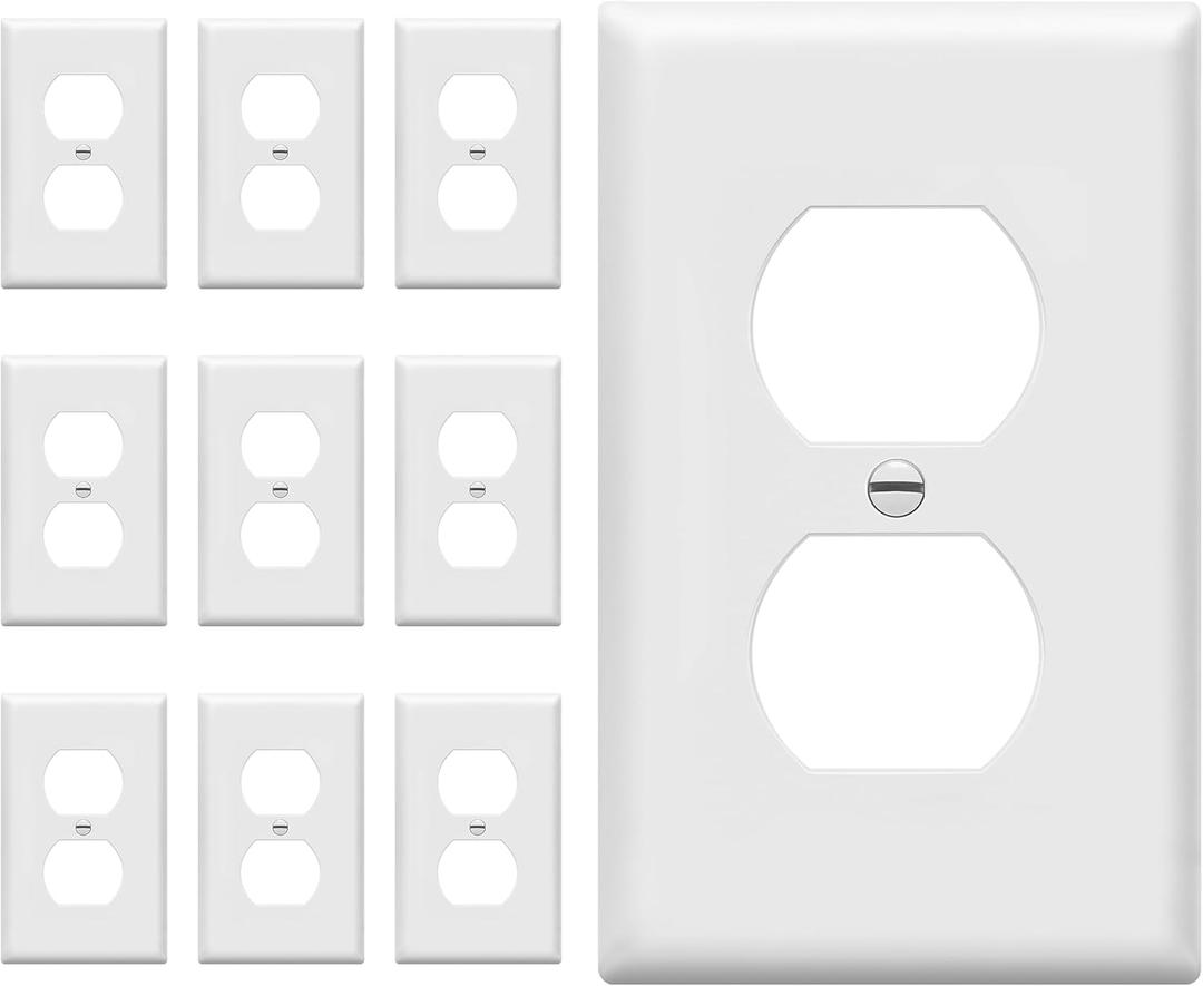 ENERLITES Duplex Wall Plates Kit, Electrical Outlet Covers, Standard Size 1-Gang 4.50" x 2.76", Unbreakable Polycarbonate Thermoplastic, Electric Receptacle Plug Covers, 8821-W-10PCS, White, 10 Pack
