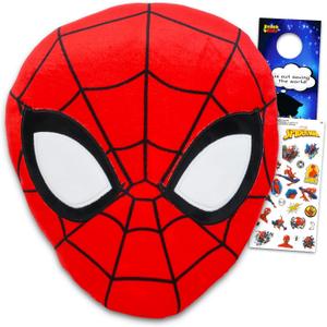 Spiderman Plush Pillow for Kids - Bundle with Decorative Spiderman Pillow for Bedroom, Bed, Couch, and More Plus Stickers | Spiderman Room Decor for Boys