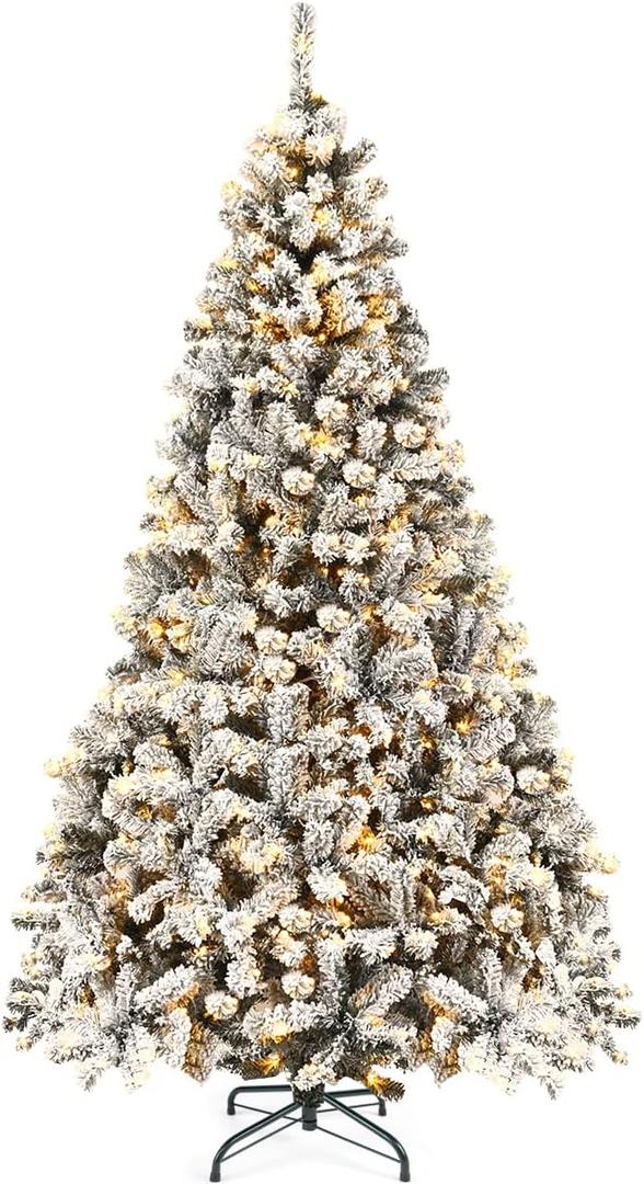 7.5 ft. Pre-Lit LED Flocked Snow Hinged Pine Artificial Christmas Tree with 450-Lights