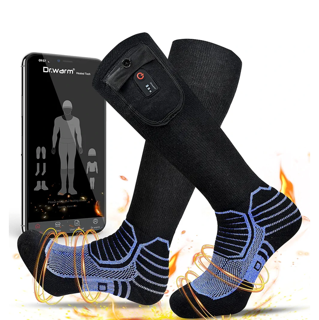 Dr.Warm Heated Socks with APP Remote Control, 3000mAh 7.4V Rechargeable Battery Heating Socks for Men Women, Winter Foot Warmer for Hunting Ice Fishing Camping Hiking Skiing/XL