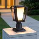 1 Pack Glass Solar Post Lights Outdoor, 13.4" Solar Lamp Post Light | Pole Lights Outdoor Waterproof with Pier Mount Base, Dusk to Dawn Modern Pillar Light for Columns (E26 Bulb Included)