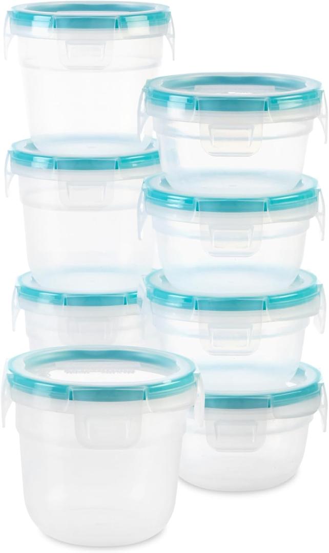 Snapware Total Solution 16-Pc Plastic Food Storage Containers Set,(4) 2-Cup & (4) 1.2-Cup Round Meal Prep Container, BPA-Free Lids with 4 Locking Tabs, Microwave, Dishwasher, and Freezer Safe (8 Pack)