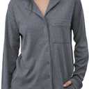 Gottex Beach Life Sandy Days Loungewear Top - Button Up Closure, Front Pocket, Long Sleeved, Bottoms Sold Separately