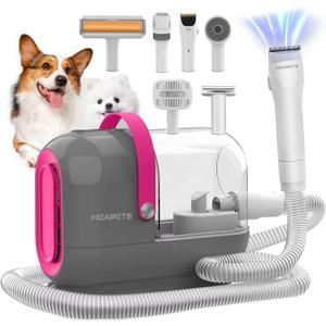 Dog Grooming Vacuum Kit - 3L Vacuum with 7 Tools, Low Noise Electric Clipper and Brush for Pet Shedding at Home, Gray