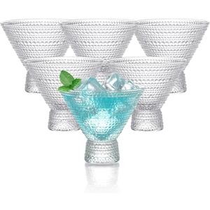 Megarte Stemless Vintage Martini Glasses 8Oz Set Of 6 Cute Vintage Cocktail Cups With Hobnail Design, Stemless Margarita And Champagne Glasses For Parties, Home Entertaining, Bar Gifts, Clear