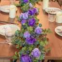 6FT Eucalyptus Garland with 10 Purple Roses and Baby Breath Artificial Flower Greenery Garland for Table Centerpiece Party Wedding Decorations Indoor Outdoor Wall Backdrop Decor