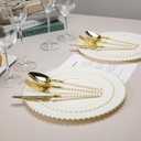 HOMIP 50PCS Ivory Plastic Plates - Fancy Beaded Plates Disposable, Elegant Plates for Party, Wedding & Birthday Including 25 Dinner 10" & 25 Dessert Plate 7"