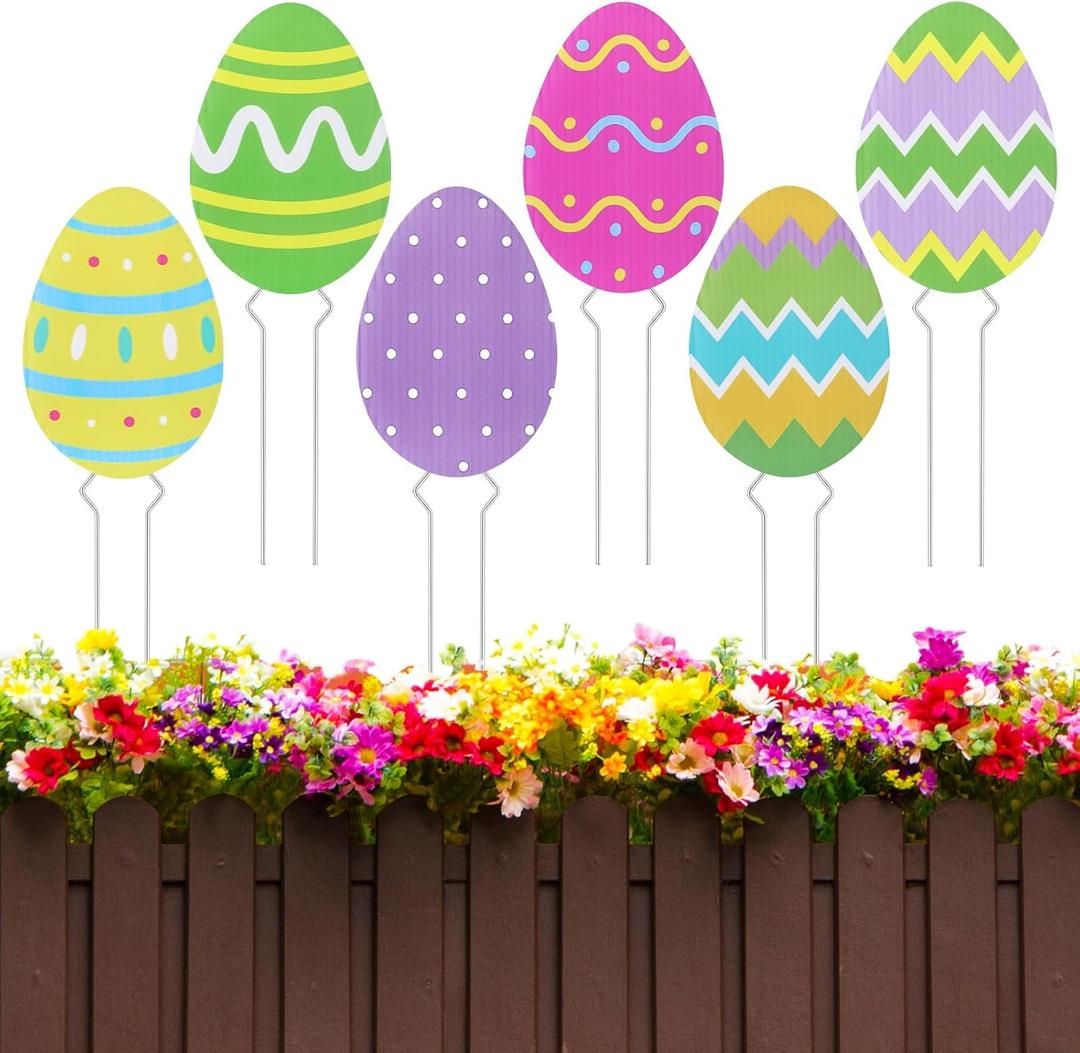 Thyle 6 Pcs Easter Eggs Planter Stakes Decorative Flower Pots Signs for Easter Patio Lawn Yard Garden Planter Pot Pathway Anniversary Wedding Supplies
