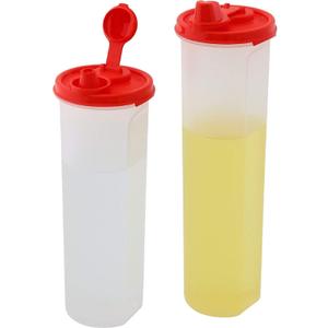 SIGNORA WARE Oil and Vinegar Bottle 2 Pack Large Olive Oil Dispenser Bottles Liquid, Dressings Plastic Containers Airtight Leakproof Lids Non Drip Spout Wide mouth Easy Fill set of - 30 & 37 oz