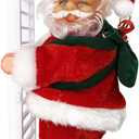 Electric Climbing Santa Claus Christmas Decoration, Musical Moving Figure Indoor Outdoor Tree Ornament (Ladder Santa)