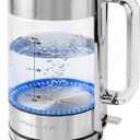 OVENTE Electric Kettle, 1.8L Tea Kettle Cordless with Borosilicate Glass Water Boiler, Stainless Steel Base, Acrylic Handle, 1500W Fast Boil Electric Kettle, Easy Fill Lid, Auto Shutoff, Silver KG911S