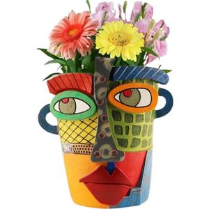 TOZLU Picasso Brutalist Abstract Beauty Flower Pot Ornaments Head Planter Pots Container Face Planters Pots Head Colorful Face Art Resin Flower Pot (Modern Big)
