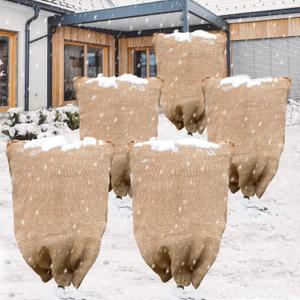5PCs Burlap Fabric Plant Bags - 32 X 40 Inch Winter Plant Cover Freeze Protection, Reusable Burlap Sacks Plant Frost Cloth for Outdoor Plants, Cold Weather Tree Wrap for Trees, Bushes & Garden