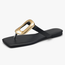 Womens Flat Sandals Leather Comfortable Flip Flops Slide Summer Beach Shoes with Metal Decoration Size 39