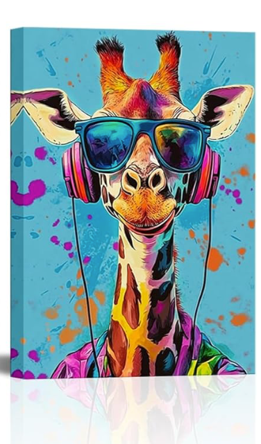 xiysien Funny Animals Wall Art Colorful Graffiti Deer Bear Giraffe Canvas Wall Decor Abstract Animals Pilot Printing Prints Artwork for Living Room Bedroom 12''x16''x1PCS (Blue)