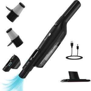 Cordless Handheld Vacuum, Lightweight Portable Hand Vacuum Cleaner with LED Light, Rechargeable Hand Held Vacuum with One-Touch Empty, Powerful Suction for Office, Home, Car, Charcoal