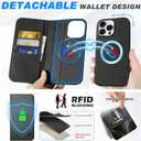 SHIELDON Case for iPhone 16 Pro 6.3", Genuine Leather Detachable Wallet Wireless Charging Kickstand RFID Blocking Card Holder Magnetic Protective Case Compatible with iPhone 16 Pro 5G - Nappa Black