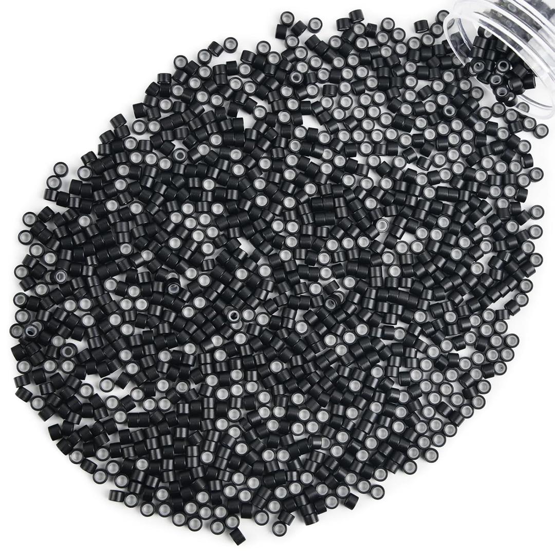 Vlasy 1200Pcs 4mm Silicone Lined Micro Ring Beads for Hair Extensions 5Colors Apply (1200Pcs Black)
