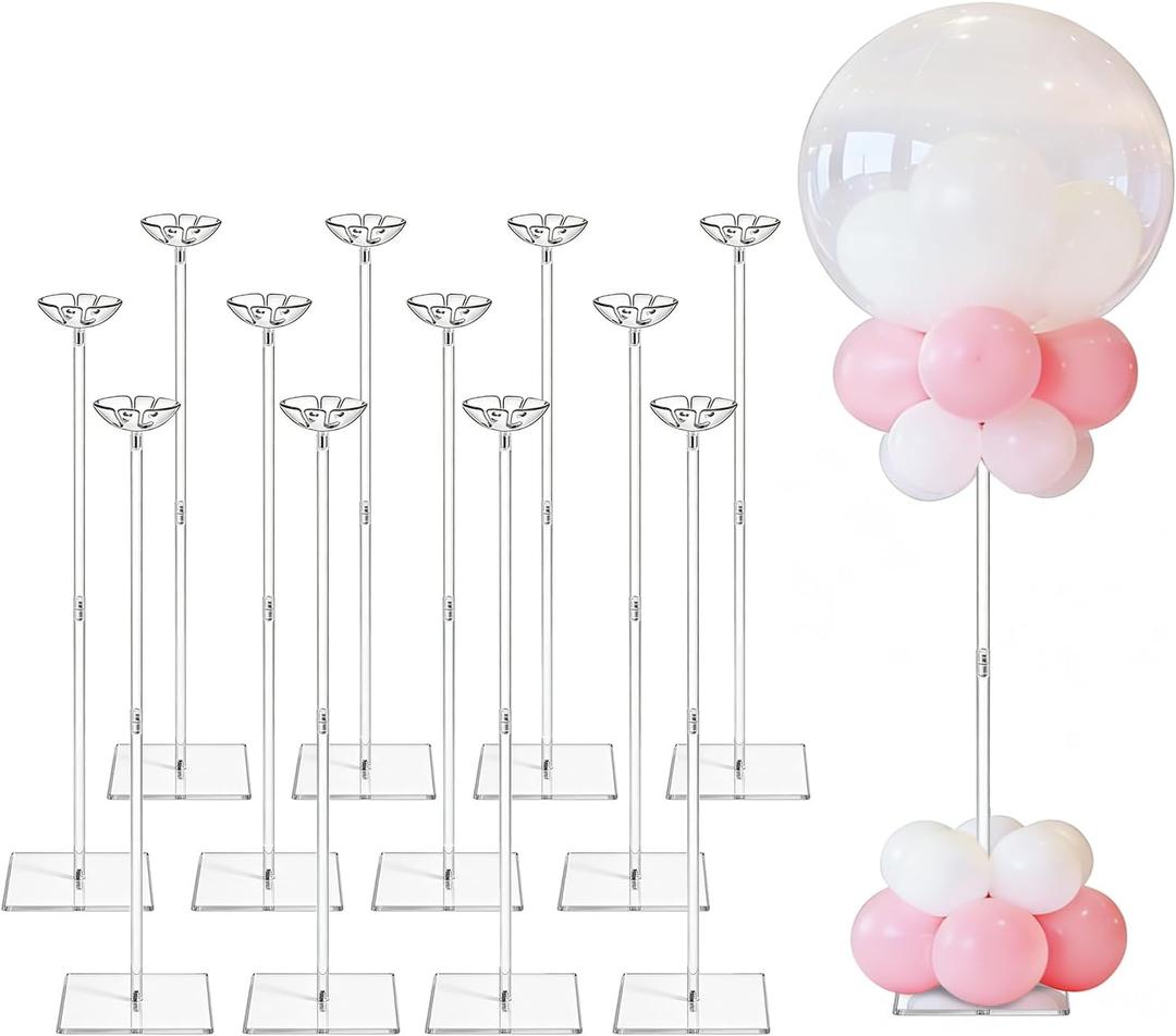 12 Pack Clear Acrylic Balloon Stand Kit, 23.6 Inch Reusable Balloon Sticks Holder With Base Perfect for Tabletop Centerpiece Party Event Decorations (23.6" 12 Pack)