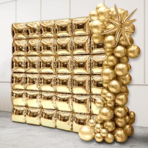 66pcs Gold Flat Square Foil Balloon Wall Backdrop Metallic Double Sided Gold Silver Balloon Garland Kit Background Tunnel Arch for Graduation Anniversary Birthday Engagement Disco Party Decorations